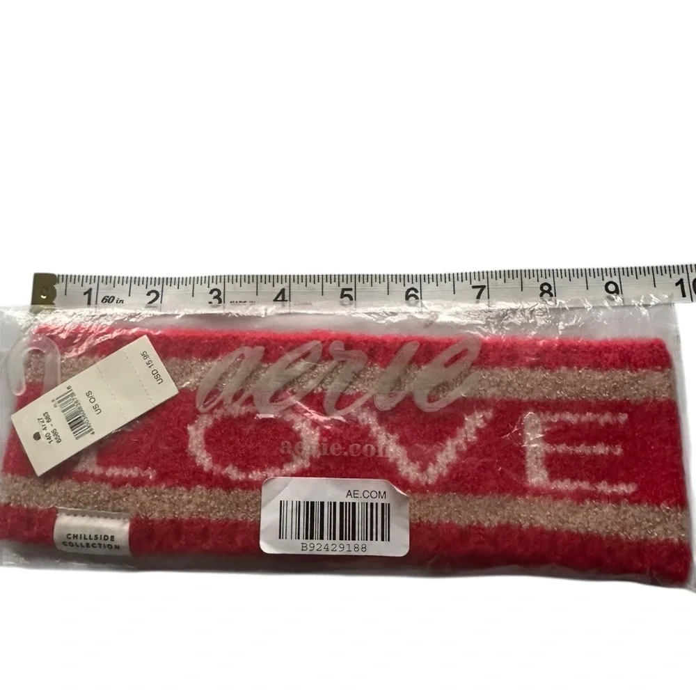 Aerie LOVE Red and White Striped Fuzzy Headband NWT